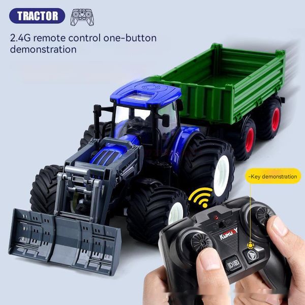 Carro elétrico RC Trator Reboque Liga Veículo de Transporte Engenharia Farmer Simulation Farm Toys Com Farol Led Farming Simulator 230731