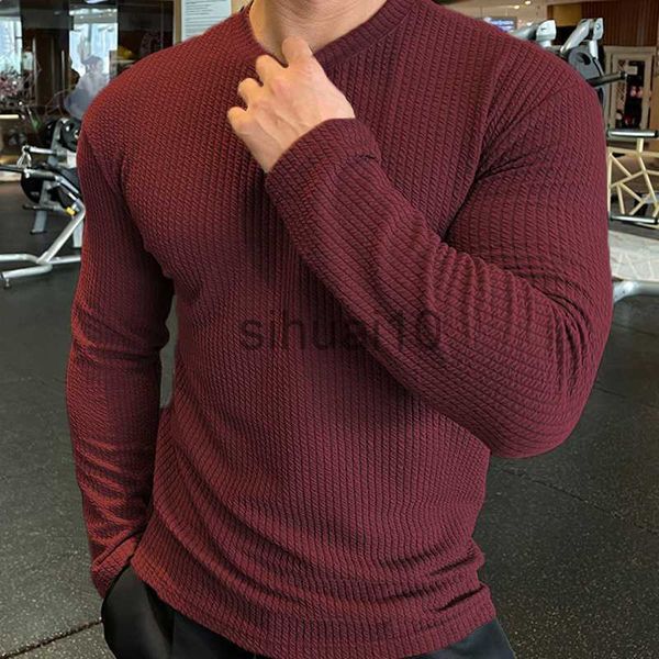 T-shirt da uomo Uomo Moda body-building T-shirt a maniche lunghe O-Collo Solid Casual Primavera Autunno T-shirt da uomo Top larghi Streetwear T-shirt J230731