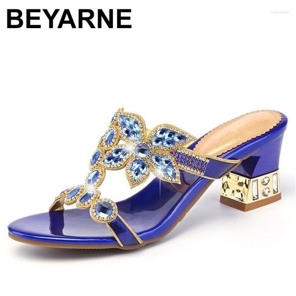 Hausschuhe BEYARNE 2023 Sommer Bunte Strass Slipper Platz Heels Schuhe Frau Mode Kristall Strand Flip-Flops Freizeit Sandalen