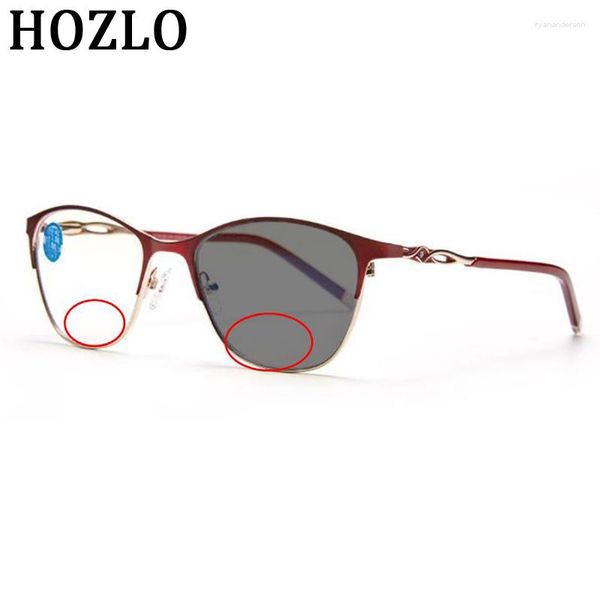 Sonnenbrille Frauen Cat Eye Pochromic Bifokale Lesebrille Weibliche Metall Presbyopie Look Near Far Dark Brillen Lupe