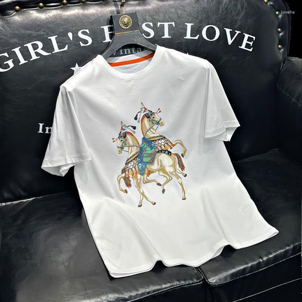 T-shirt da uomo 2023 Magliette estive di marca Uomo T-shirt manica corta con stampa cavallo 3D Lyocell Cotton O-Collo Casual Business Tee Tops Abbigliamento