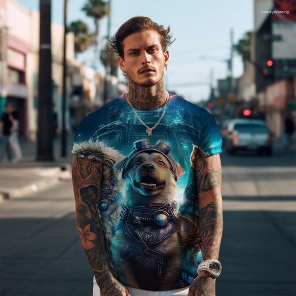 Herren T-Shirts Hund 3D-Druck -Shirt Street Fashion Lose Lässige Sommer Männliche Kurzarm-Übergroße T-Shirts