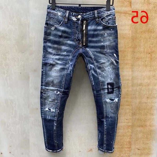 pantanos de mezclilla pantalones rasgados negros moda flaca estilo roce de bicicleta rocosa Revival jeanjeas para hombre