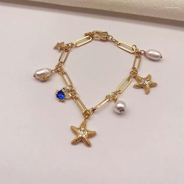 Charm Bracelets Sea Animal Charms Bracelet For Women Starfish Crab Pearl Summer Holiday Beach Jewelry Cute Kawaii