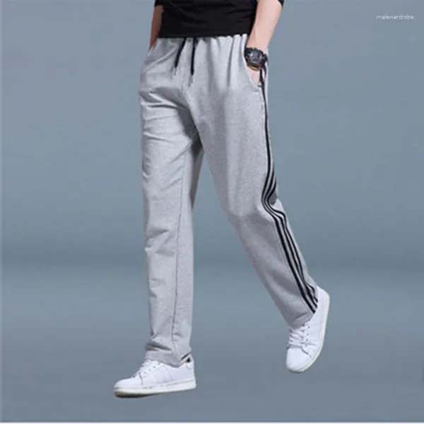 Calça Masculina Koreon Moda Masculina Calça de Moletom Listrada de Algodão Primavera Outono Solta Streetwear Casual Cintura Elástica Calças Esportivas Largas Retas