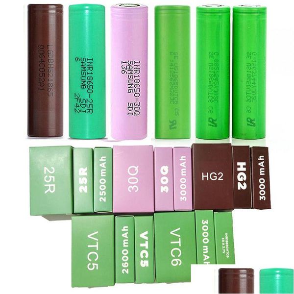 Baterias de alta qualidade hg2 inr 25r 30q vtc5 vtc6 bateria 2500 mah 2600 mah 3000 mah verde marrom recarregável de lítio para imr lg top fl dh2pf