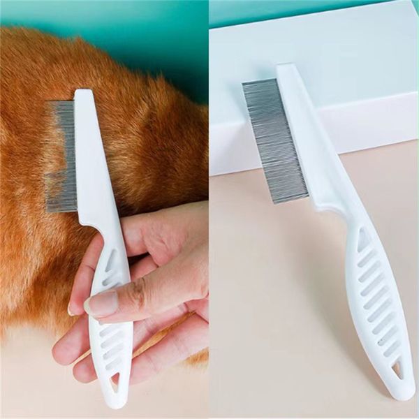 Neue Hundekamm Edelstahl Zähne Haarbürste für Katzenpflege Hunde entfernt Flohkämme Heimtierbedarf LX3382