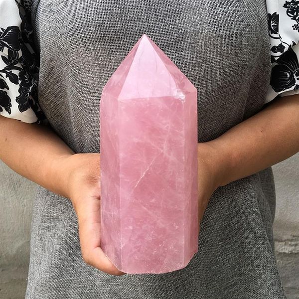 Obelisco a punta di bacchetta di cristallo di quarzo rosa naturale di grandi dimensioni che guarisce pietre naturali e minerali per la decorazione domestica s2713