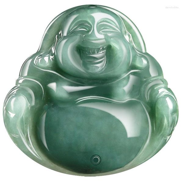 Colares com Pingente Birmânia Jade Buda Com Corda Corrente Genuíno Myanmar Jadeite Maitreya Fengshui Colar Charme Homens Mulheres Amuleto da Sorte