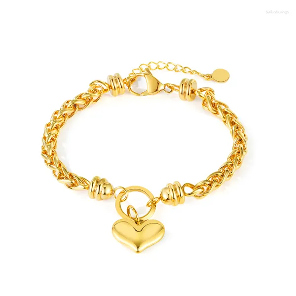 Braccialetti con ciondoli Bracciale in acciaio inossidabile con cuore alla moda per donna Placcatura in oro vintage Punk catena spessa gioielli a portata di mano