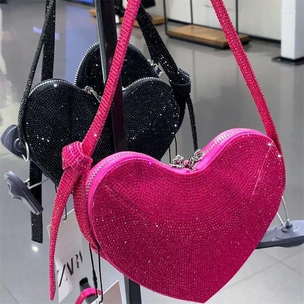 Bolsas de noite femininas de couro PU em forma de coração bolsa transversal de luxo designer de broca ombro para mulheres femininas tendência 2023 coração