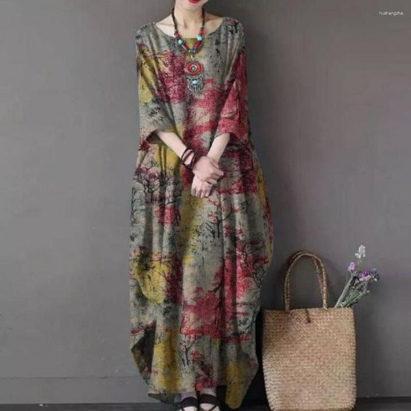 Vestidos casuais oversized vestido de verão floral feminino 2023 vestido maxi estampado elegante outono manga longa vestidos femininos robe de algodão