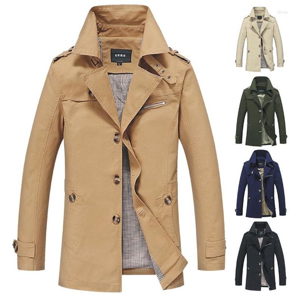 Jaquetas masculinas 2023 primavera e outono médio longo blusão cor sólida estilo britânico jaqueta casual tamanho grande
