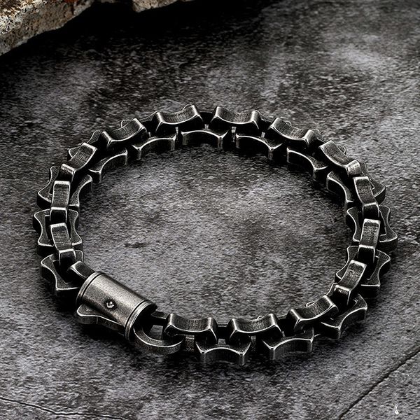 Bracelets de charme Men Punk Link Chain Bracelet Matte vintage preto aço inoxidável motocicleta de bicicleta manual Acessórios de joias