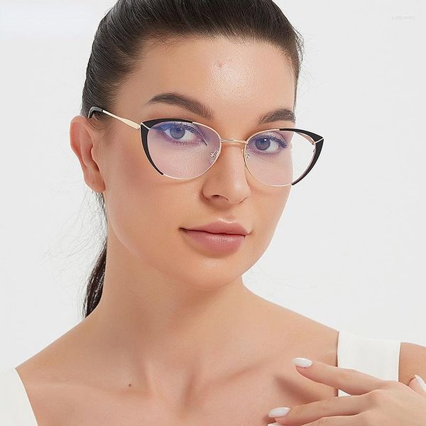 Óculos de Sol Moda Anti-Azul Raios de Luz Armação Óculos de Olho de Gato Feminino Designer de Marca Lente Transparente Óculos Ópticos de Computador