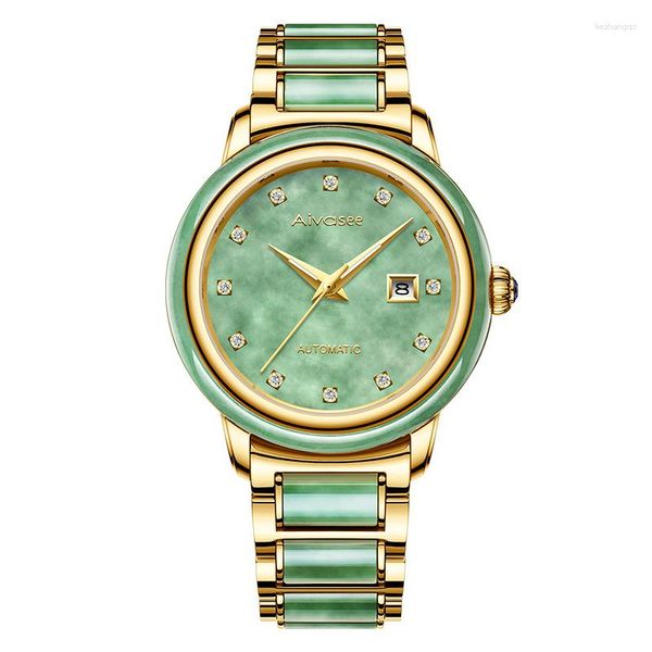 Armbanduhren Retro Jade Uhr Männer Automatische Mechanische Saphirspiegel Frauen Uhr Luxus Business Männlich High-end-Geschenk Paar Armbanduhr