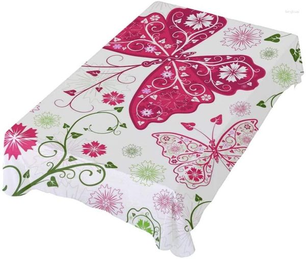 Tischdecke mit floralem Schmetterlingsmotiv aus waschbarem Polyester – ideal für Buffet-Partys und Abendessen