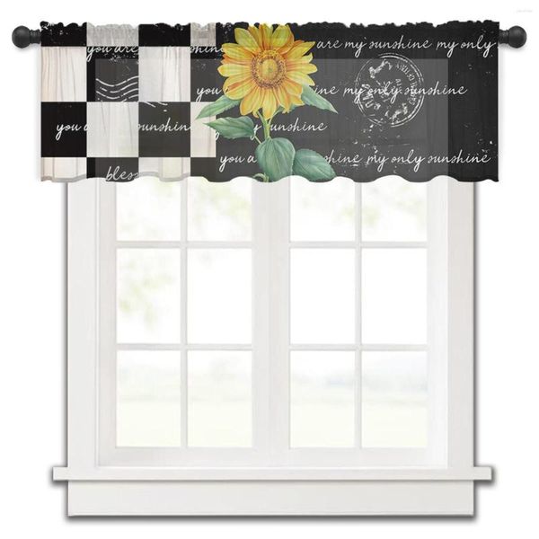 Vorhang Bauernhof Sonnenblume schwarz kariert Küche kleines Fenster Tüll durchsichtig kurz Schlafzimmer Wohnzimmer Home Decor Voile Vorhänge