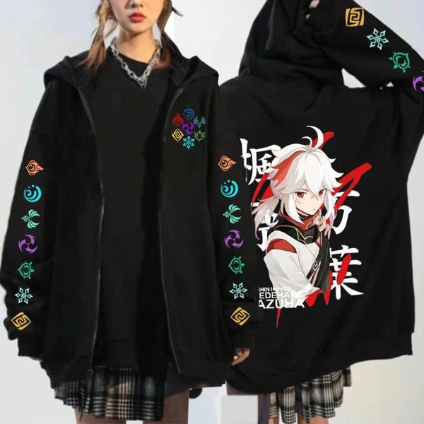 Sweats à capuche homme Genshin Impact Kaedehara Kazuha Hu Tao sweat à capuche zippé unisexe Harajuku Streetwear Xiao masque Anime pulls à fermeture éclair