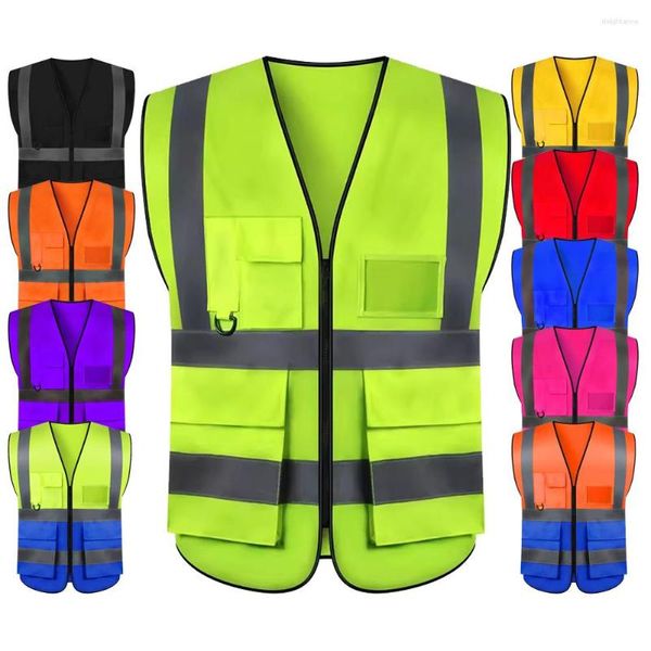 Gilet da uomo 11 colori Gilet di sicurezza riflettente Protezione per costruzione ad alta visibilità con strisce Cinque tasche