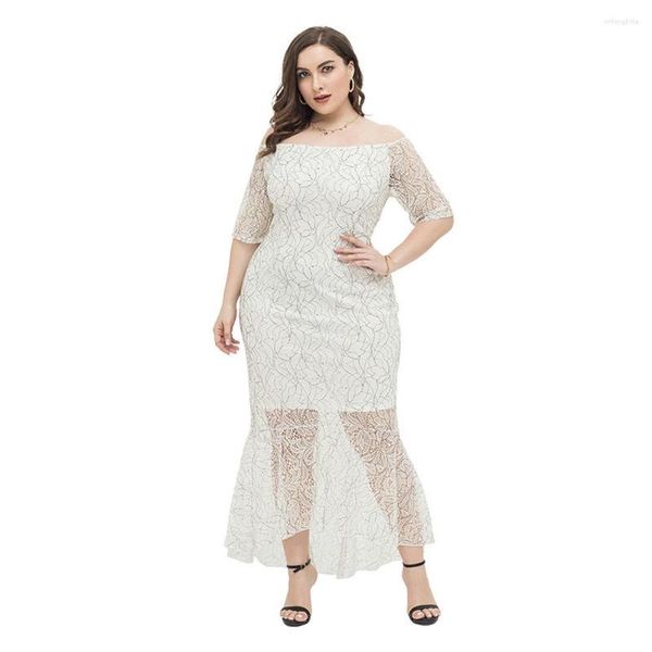 Vestidos plus size 2023 elegante primavera verão para mulheres senhora rendas longo vestido de noite pano sexy alça branca chiffon festa de casamento