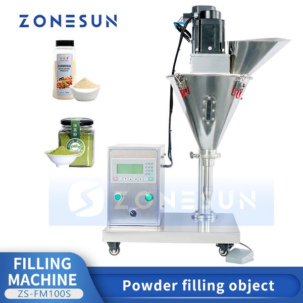 ZONESUN Riempitrice semi-automatica per polvere a coclea Applicazione di erogazione per farina di cacao Matcha Macchina di rifornimento in polvere ZS-FM100S