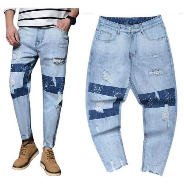 Calça Jeans Men's Beggar Pants Buracos Jeans Homens e Mulheres Jeans Cintura Alta Calças Harém Comprimento do Tornozelo Jeans Hip Hop 230731