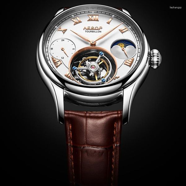 Armbanduhren AESOP 42mm High-End Herren Tourbillon Mechanische Uhr Multifunktions-Leuchtzeiger Saphir Mondphase Herren