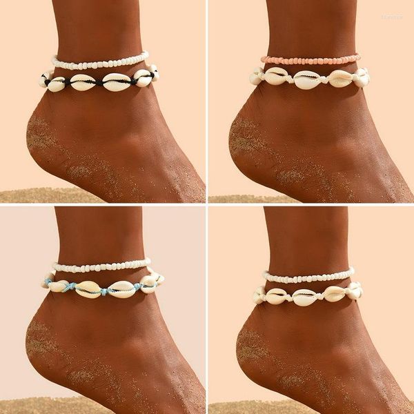 Tornozeleiras 2023 Summer Beach Natural Shell Boho Beads Colored Chain Layered Ankle Bracelet For Women Men Travel Party Jewelry