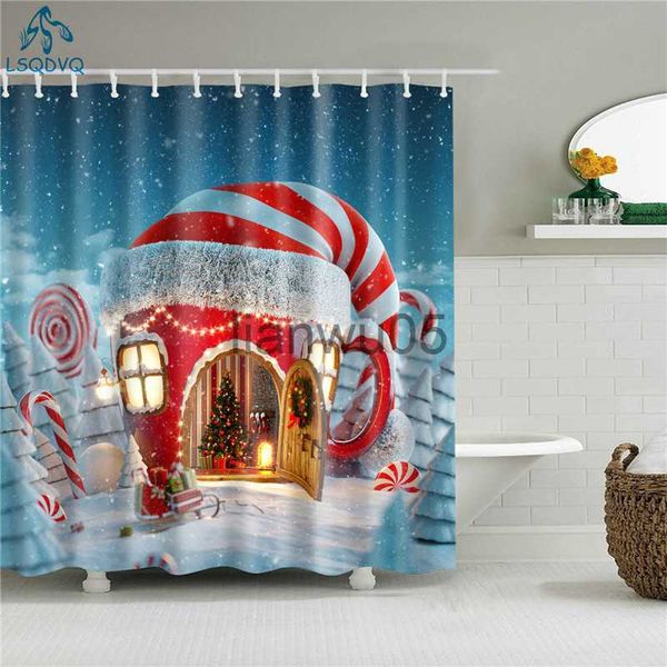 Tende da doccia Buon Natale Babbo Natale Pupazzo di neve Buon Halloween Tende da doccia Set di tende da bagno Poliestere impermeabile con x0731