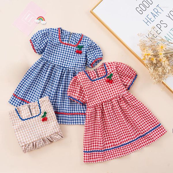 Mädchen Kleider Plaid Print Quadratischen Kragen Kleid Für Mädchen 1-6 Jahre Alte Kinder Sommer Casual Lose A-linie Baumwolle vestido All-Matched Kind