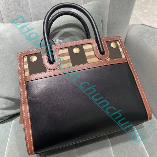 Luxuriöse Designer-Schultertaschen, Rindsleder-Riemenhandtasche, Damen-Tragetaschen, zweifarbige Taschen, Nieten-Tragetaschen, Karomuster, voluminöse Abendtaschen, modische Einkaufstaschen