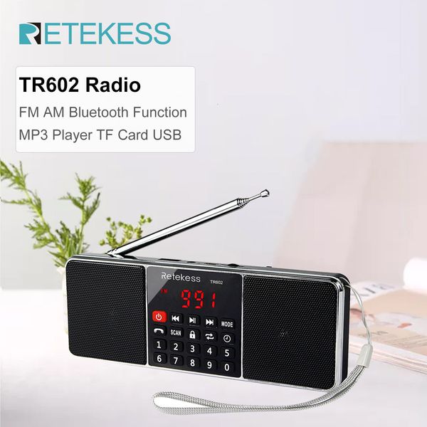 Radio Retekess TR602 Tragbare Radios AM FM wiederaufladbarer Bluetooth Sers Stereo-Empfänger mit Batterien MP3-Player 230801