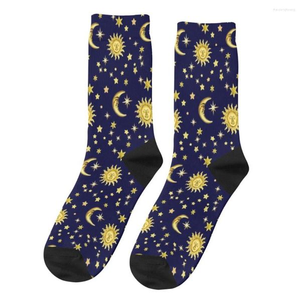 Herrensocken, Sonne, Mond, Sterne, 3D-Druck, lustig, Harajuku, Unisex, Mittelrohr