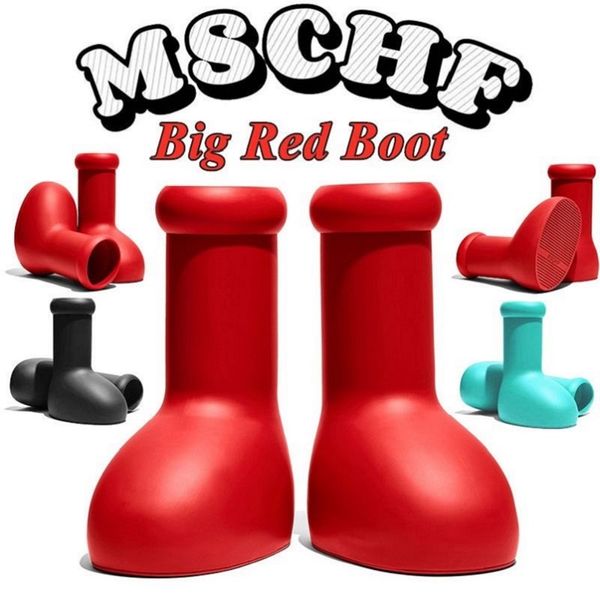 Mschf büyük kırmızı botlar tasarımcı Avustralya Avustralyalı Erkekler Kadınlar Kalın Alt Alt Slip Slip Yağmur Potu Kauçuk Platform Önerisi Moda Astro Boy GW4