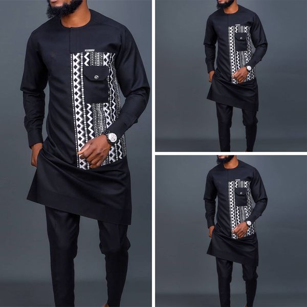 Fatos de treino masculinos africanos Dashiki manga comprida conjunto de 2 peças roupas africanas tradicionais listrados terno masculino camisa masculina calças ternos M-4XL 230731