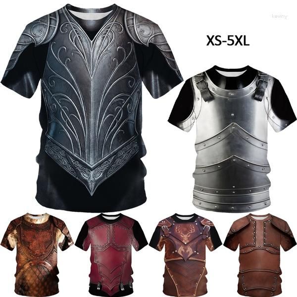 Camisetas masculinas verão estilo medieval herói armadura impressão 3D camiseta moletom fantasia de cosplay de halloween