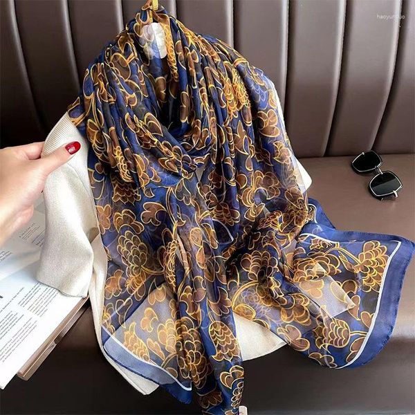 Шарфы 2023 Шелковый шарф женский высококачественный весенний и летний тонкий yousoft Yarn Fashion Anti-DDOS Shal Shale