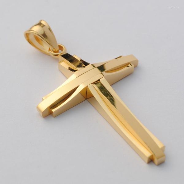 Anhänger Halsketten Männer Frauen Punk Kreuz Anhänger Farbe Gold Schwarz Edelstahl Doppel Schichten Jesus Schmuck