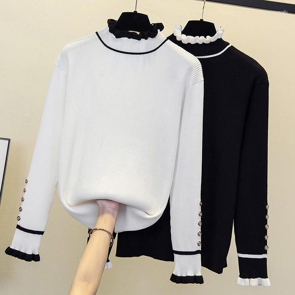 Maglioni da donna nero bianco elastico sottile stile coreano Harajuku primavera autunno inverno maglione vintage lavorato a maglia maglione moda 2023 donna