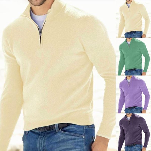 Camisetas Masculinas Masculinas Outono e Inverno Simples Manga Longa Sênior Cor Sólida Slim Camisa Quente Bottom Beachwear