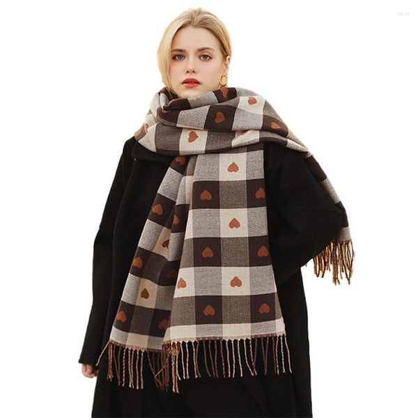 Cachecóis Feminino Cachecol Outono Inverno Lady Cashmere Feel Muffler Primavera Outono Cobertor Grande Xaile Xadrez Xadrez Macio Quente Envoltório Dupla Face