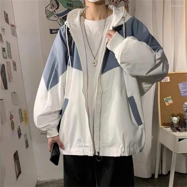 Casacos Masculinos Oversized Jaqueta com Capuz Na Moda Solta Caimento Outono Primavera Casual Bonito Esportes Marca Coreana Estilo Hong Kong Casaco Ins