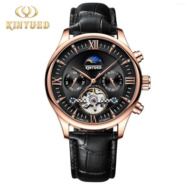 Нарученные часы Kinyued Top Automatic Mechanical Men's Wriswatches Луны маховили