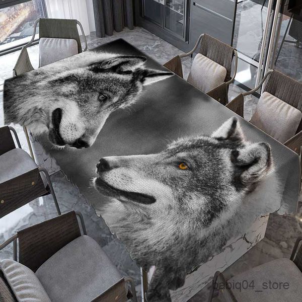 Toalha de Mesa Animal Preto e Branco Toalha de Mesa Leão Tigre Gato Lobo Art Capa de Mesa Retangular À Prova D' Água Mesa de Centro Decoração de Casamento R230801