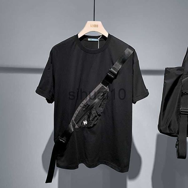 Camisetas masculinas vem com bolsa mensageiro Y2k costura camiseta para homens gola redonda roupas masculinas 2023 novo Harajuku solto casual tops camisetas Kpop J230731