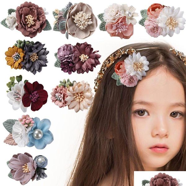 Acessórios de cabelo para bebês meninas, presilhas com flores artificiais, clipes florais para crianças, grampo de cabelo para meninas, presilhas para crianças 3 pçs/conjunto Drop Deliv Dhinm