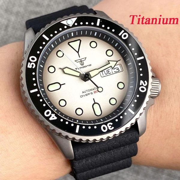 Начатые часы Tandorio 41 -мм титановый чехол NH36A 20BAR Classic Men Automatic Watch Orange Black Dial