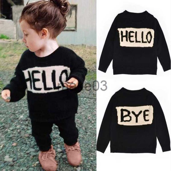 Strickjacke Schöne Baby Pullover Mädchen Jungen Hallo Brief ONeck Pullover Kinder Langarm Strickjacke Pullover Kinder Casual Tops Pullover J230801