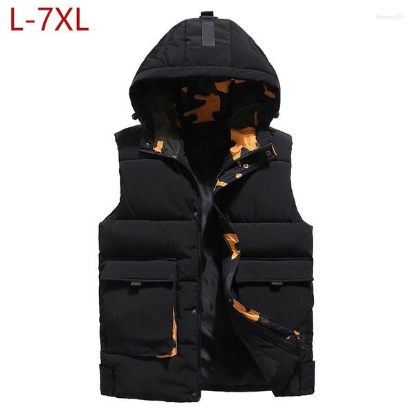 Giacche da uomo Gilet Giacca invernale senza maniche di grandi dimensioni Cappotto 2023 Casual spesso cotone caldo imbottito Gilet con cappuccio di grandi dimensioni Gilet maschile